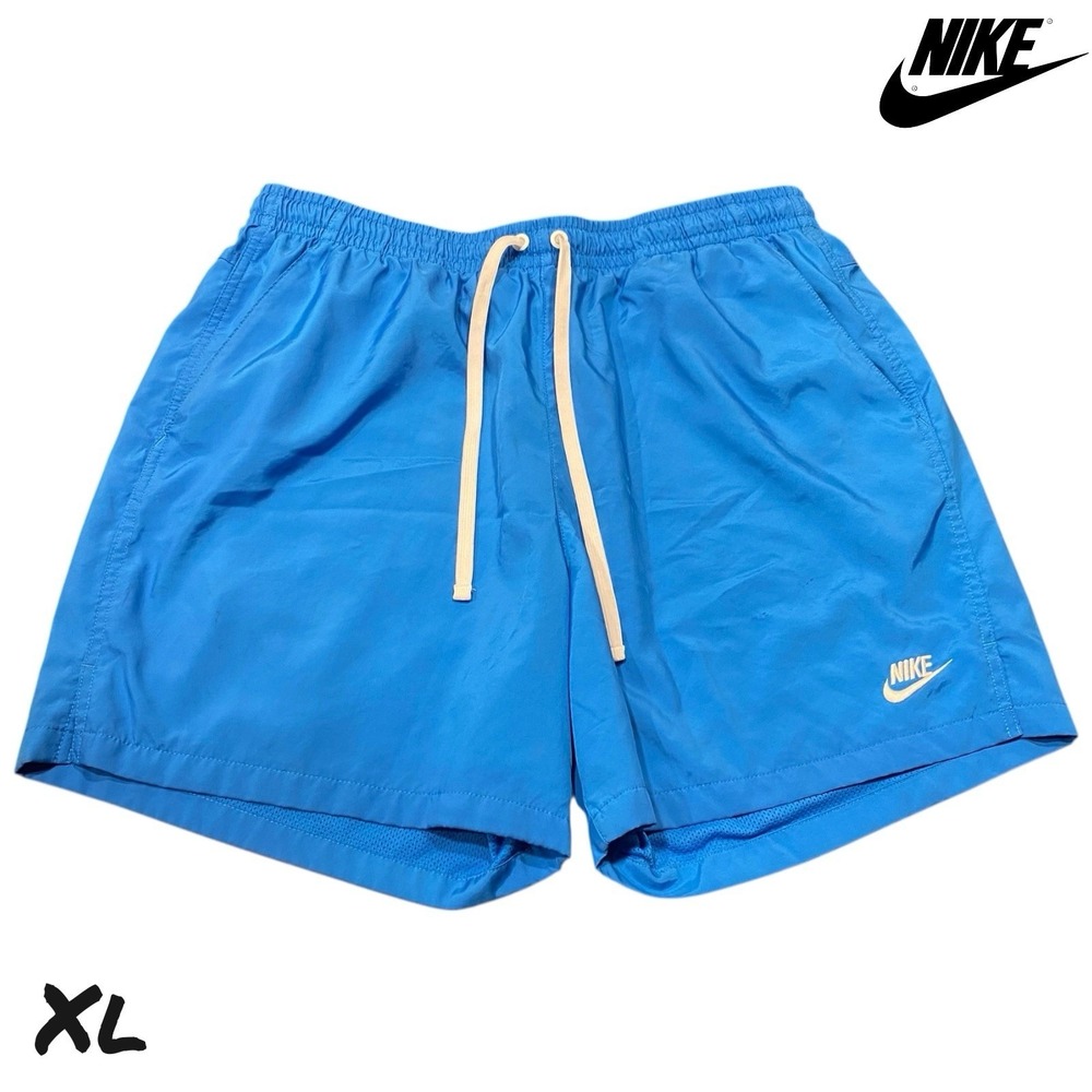 Nike Swim Trunks XL Blue Mesh Lined Drawstring Shorts Pockets Embroidered Swoosh